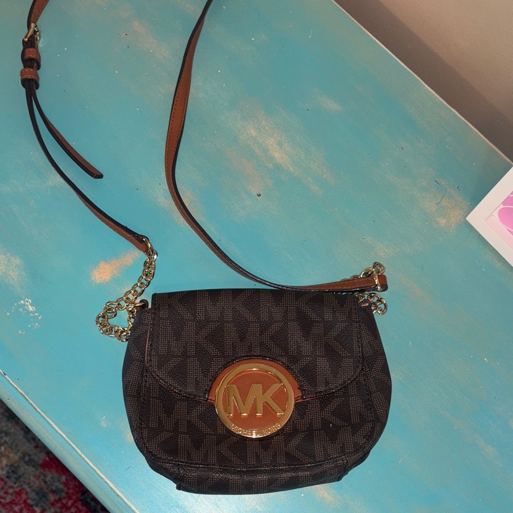 Michael Kors Dark Brown Crossbody Bag with Gold Accents